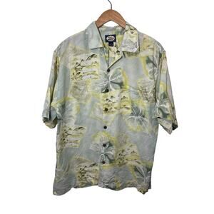 Tommy Bahama Hawaiian Shirt Mens Small Yellow Linen Floral Print Loop Collar